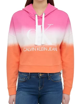 Calvin Klein Women's Tie Dye Block Monogram Logo Cropped Hoodie (Large)
