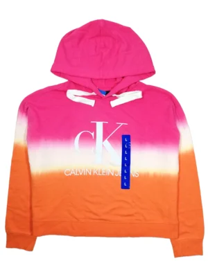Calvin Klein Women's Tie Dye Block Monogram Logo Cropped Hoodie (Large)