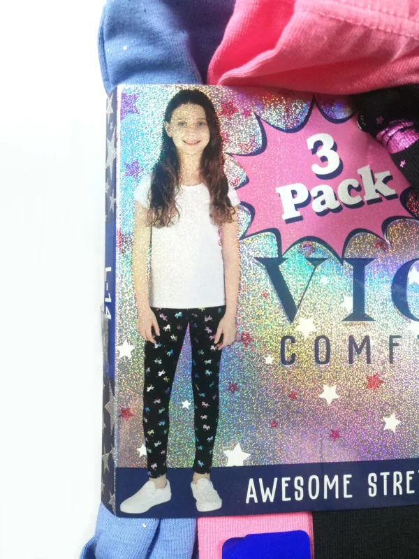 Vigoss Youth Girls 3‑Pack Comfy Leggings – Large (14), Mixed Prints (Blue, Unicorn, Pink) - Image 4