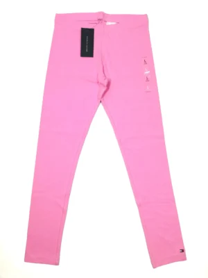 Tommy Hilfiger Youth Girls’ Leggings – Size Large (12‑14), Pink Cotton Stretch