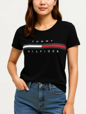 Tommy Hilfiger Women's T-shirt Brand Logo Embroidered (Small)